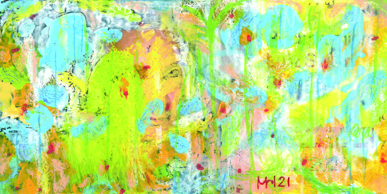 Am Gartenzaun des Monsieur Monet (mit Lutz Seiler) 2021, Mischtechnik auf Karton, 210 x 105 mm
